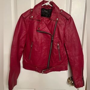 Zara red faux leather jacket sz xs